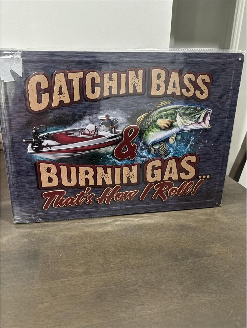 Sign..Catching Bass Burning Gas Sign.. Boat Fish Tackle Rod Wall Decor.. [COPY]